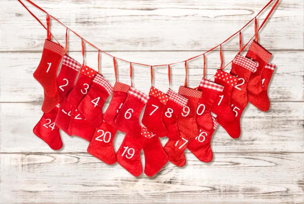 How To Sew Names On Stockings for Chritsmas 1 advent calendar christmas decoration red stocking bright wooden background