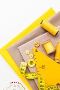 top view fabrics with buttons thread