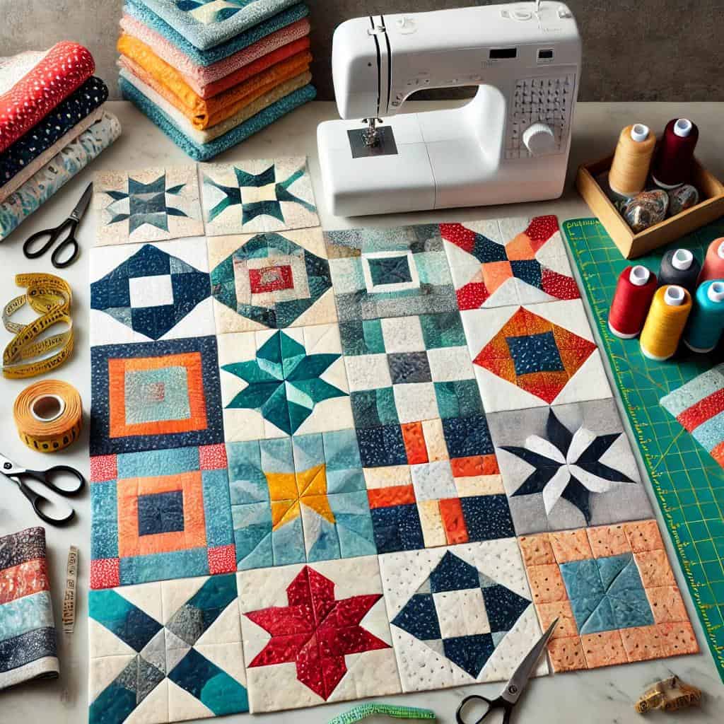 My Top Quilt Block Ideas and Patterns for Seamless Stitching 4 A cozy flat lay of beginner quilt block patterns f